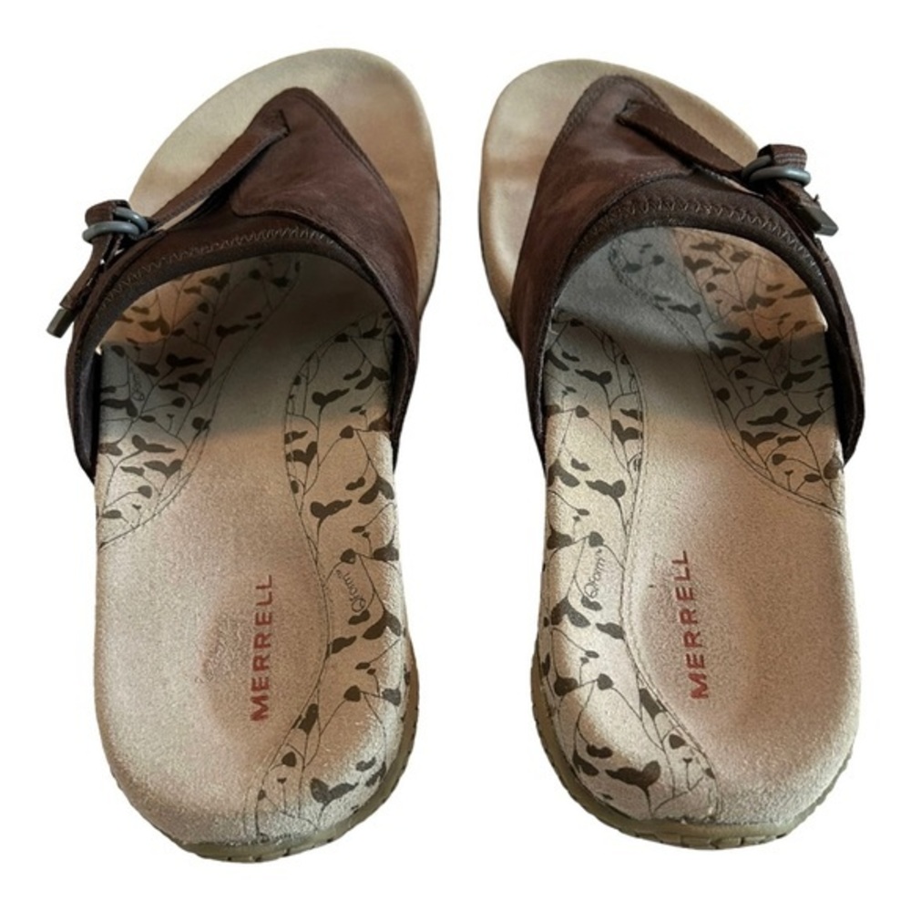 Women's Brown Leather Toe-Post Sandals - Picture 4 of 6